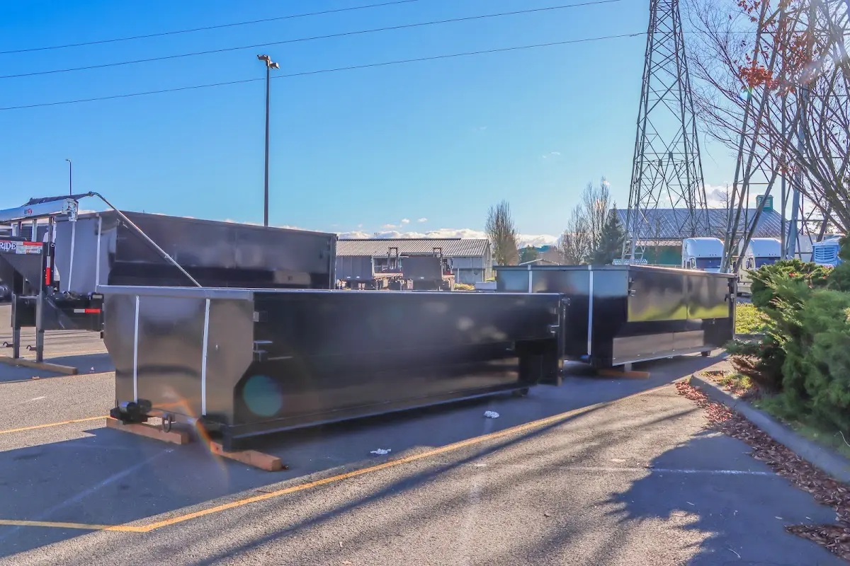 Roll-off dumpster ready for waste disposal at job site for 4 Yard Dumpster Rental in Trumbull